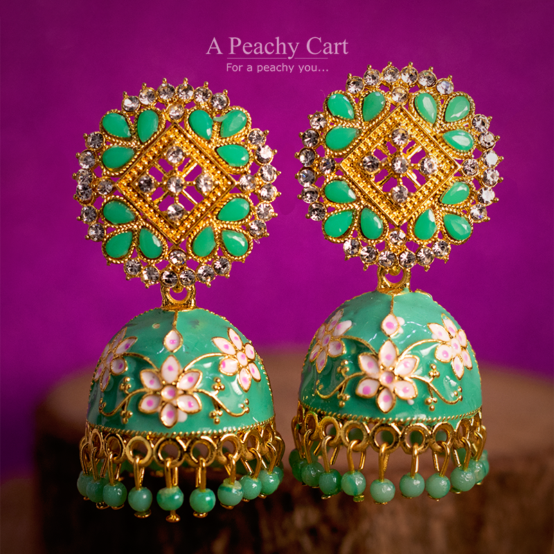 Jade Lotus Meenakari Jhumka