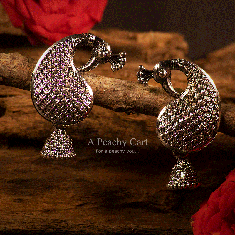 Morni Jhumki Oxidized Earrings